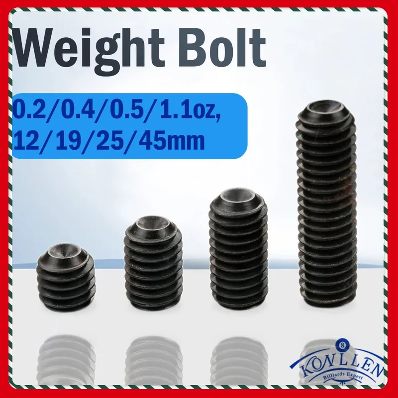 

KONLLEN Weight Bolt Adjust for cues 0.2/0.4/0.5/0.7oz 12/19/25/45mm 4 Pieces Set of Weight Bolt Adjustable Billiard Accessories