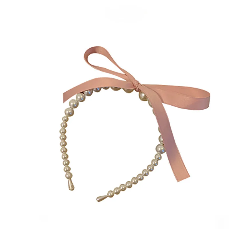 Meisje zoals Franse roze striklint parelhoofdband, hoogwaardige en zoete temperament haarcliphoofdband