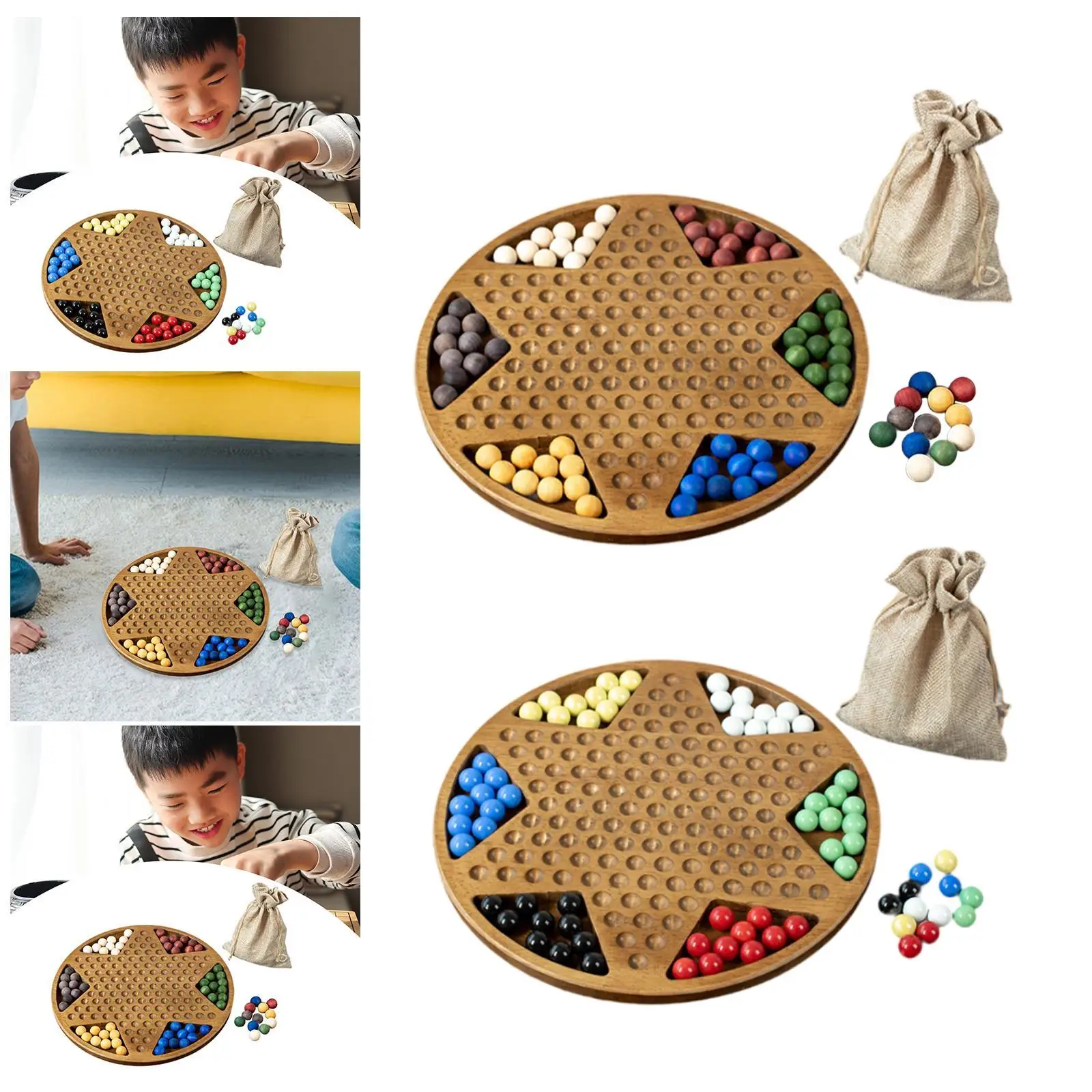 

Traditional Chinese Checkers Marble Jumping Game Travel Game with Storage Pouch