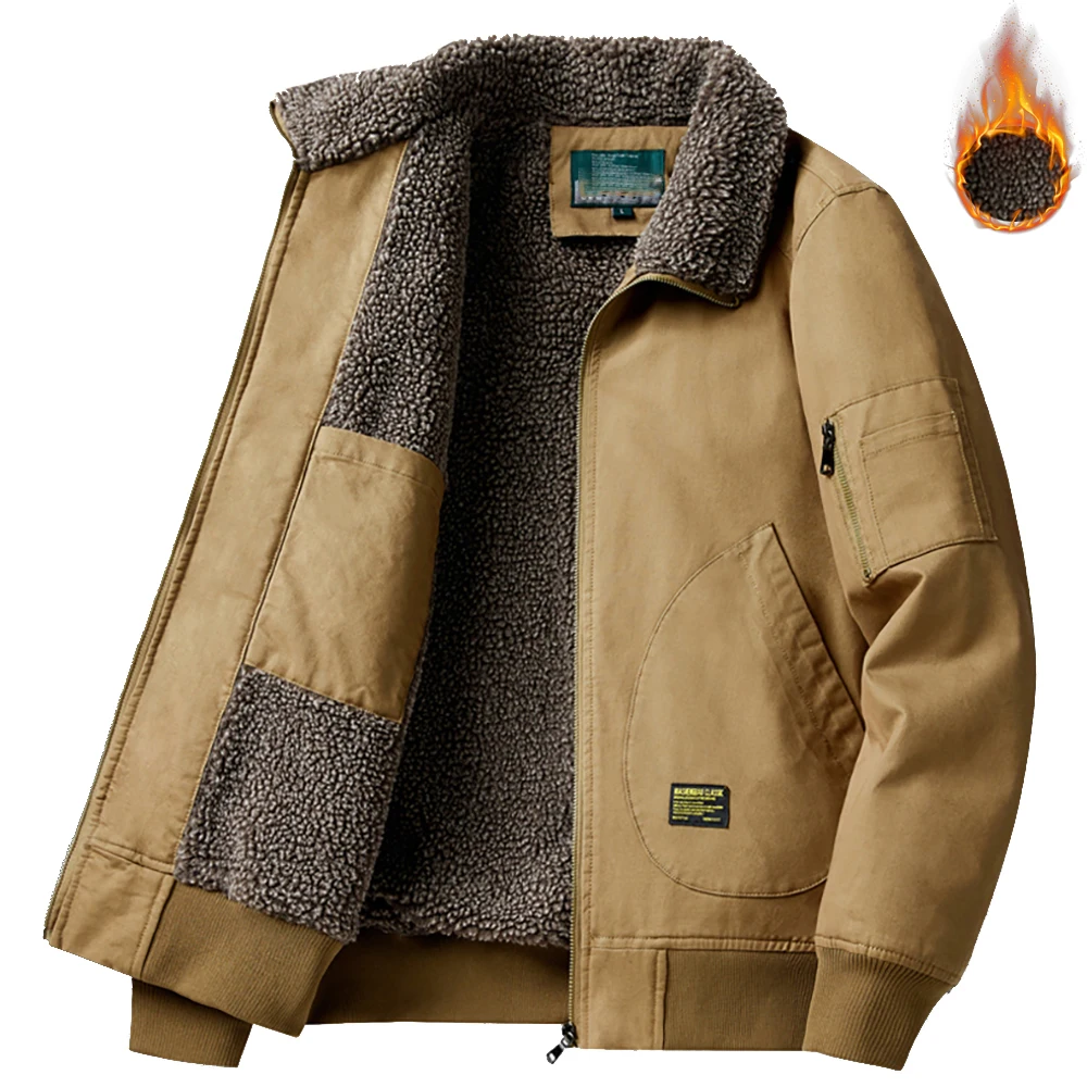 Men's Winter Jackets Fleece Sherpa Lined Jacket Warm Trucker Coat Turn-Down Cargo Jacket Full Zip Up Winter Outwear With Pockets