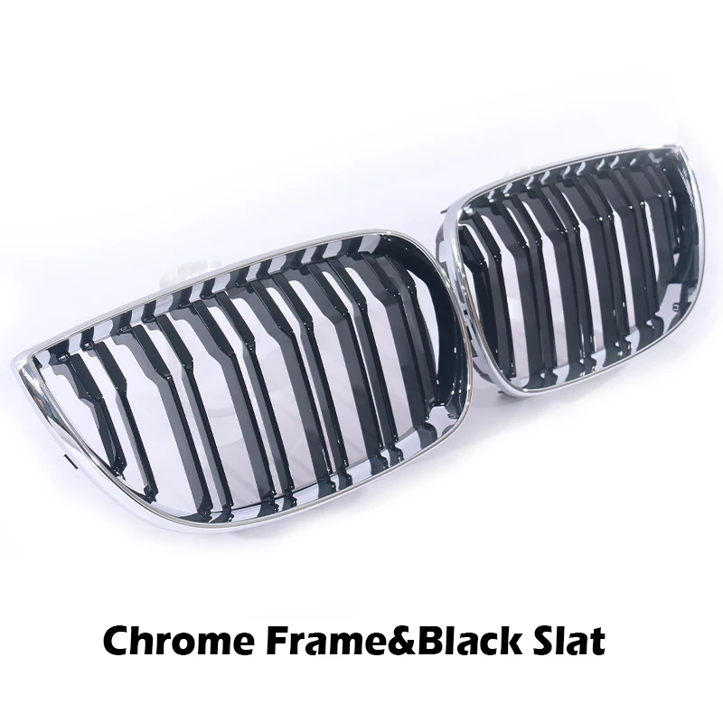 Front Kidney Double Line Slat Chrome Silvery Black Grille Grill For BMW 1 Series E81 E87 E82 E88 120i 128i 130i 135i 2004-2011 view 3