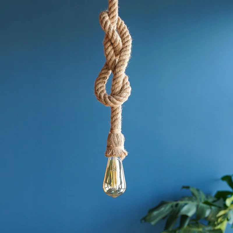 Lámpara colgante de lazo de cuerda de cáñamo de Sisal Vintage, lámpara colgante de techo, Lustre Retro, Loft, decoración Industrial creativa para la habitación del hogar