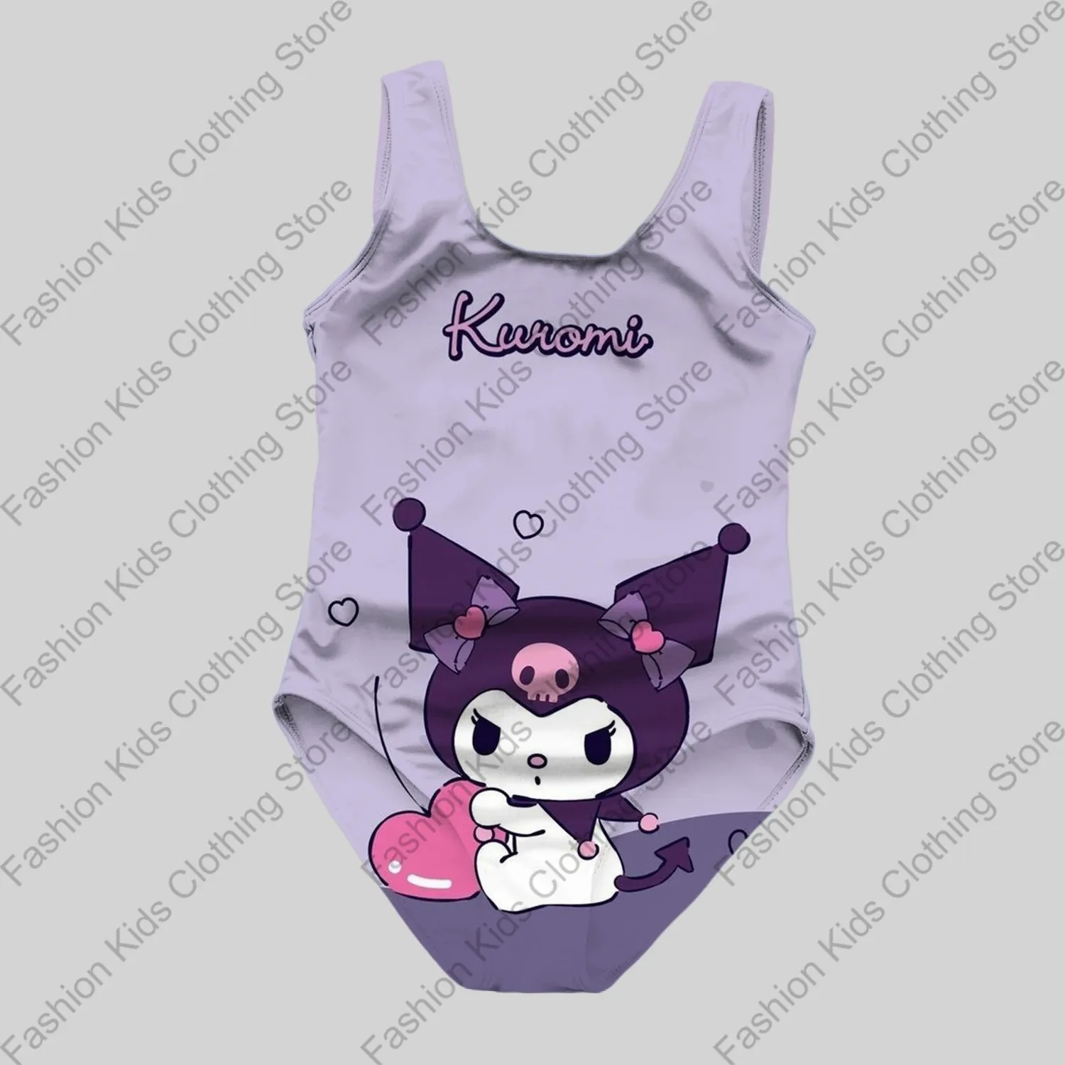 MINISO Girls Summer One-Piece Swimsuit Fashion Cartoon Cute Kuromi 3d Print Women Swimwear Girls Sleeveless Girls Swim Clothing