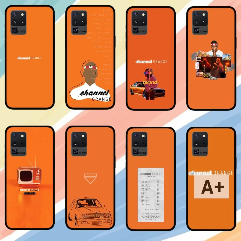 Frank Channel Orange Ocean Phone Case For Samsung Galaxy S24 S23 S22 S21 S20 FE Note 20 Ultra 5G Black Phone Case