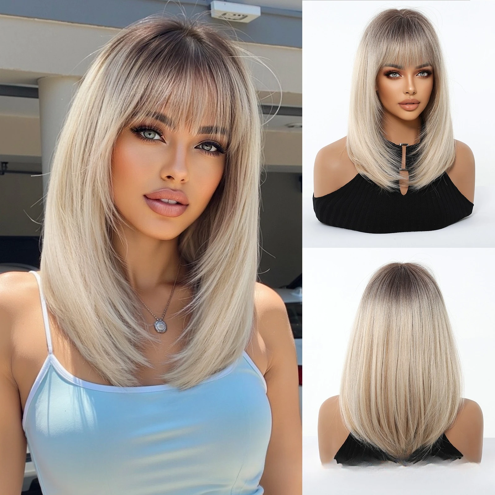 

Summer hot-selling model refreshing wig female full head cover shoulder hair gradual change European and American style bobo ful