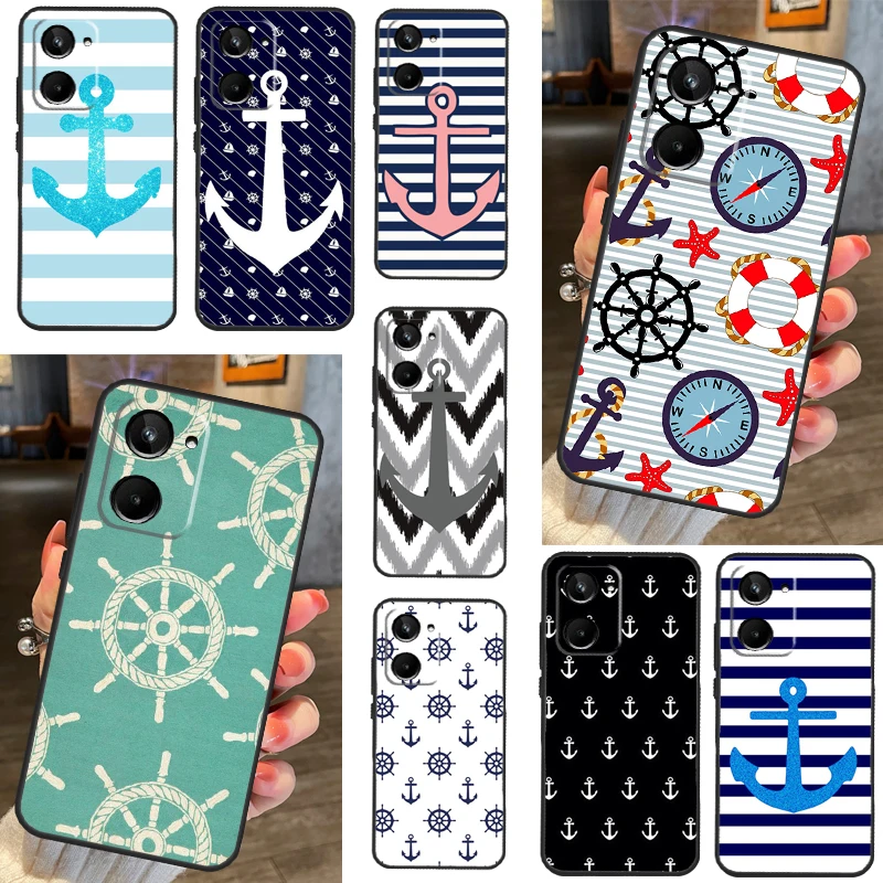 Stripes Anchor Boat Ship Wheel Case For Realme GT Neo 5 2 3 GT3 8 9 10 Pro Plus C11 C15 C21 C30 C31 C35 C33 C55 C25s C21Y