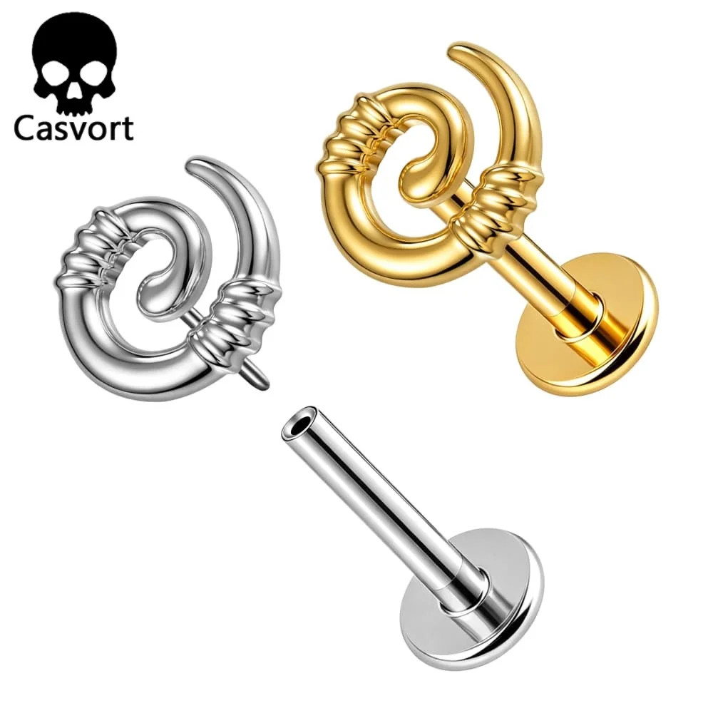 Casvort 1PC ASTM F136 Titanium Textured Swirl Labret Stud Tribal Spiral Push Pin Nose Stud Cartilage Helix Flat Back Jewelry