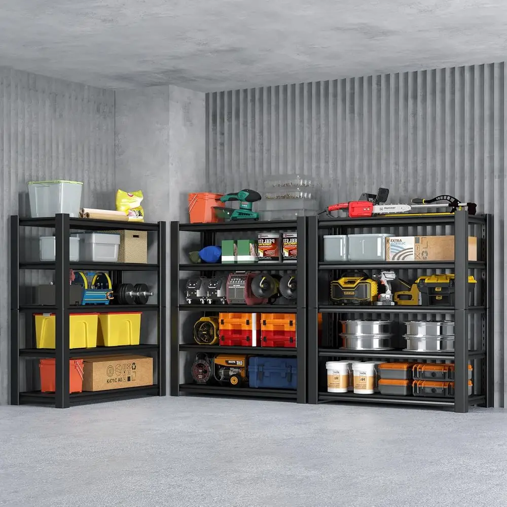 

Sturdy 5-Shelf Steel Garage Storage Rack, Adjustable, Heavy Duty, 76H x 60W x 24D, Black