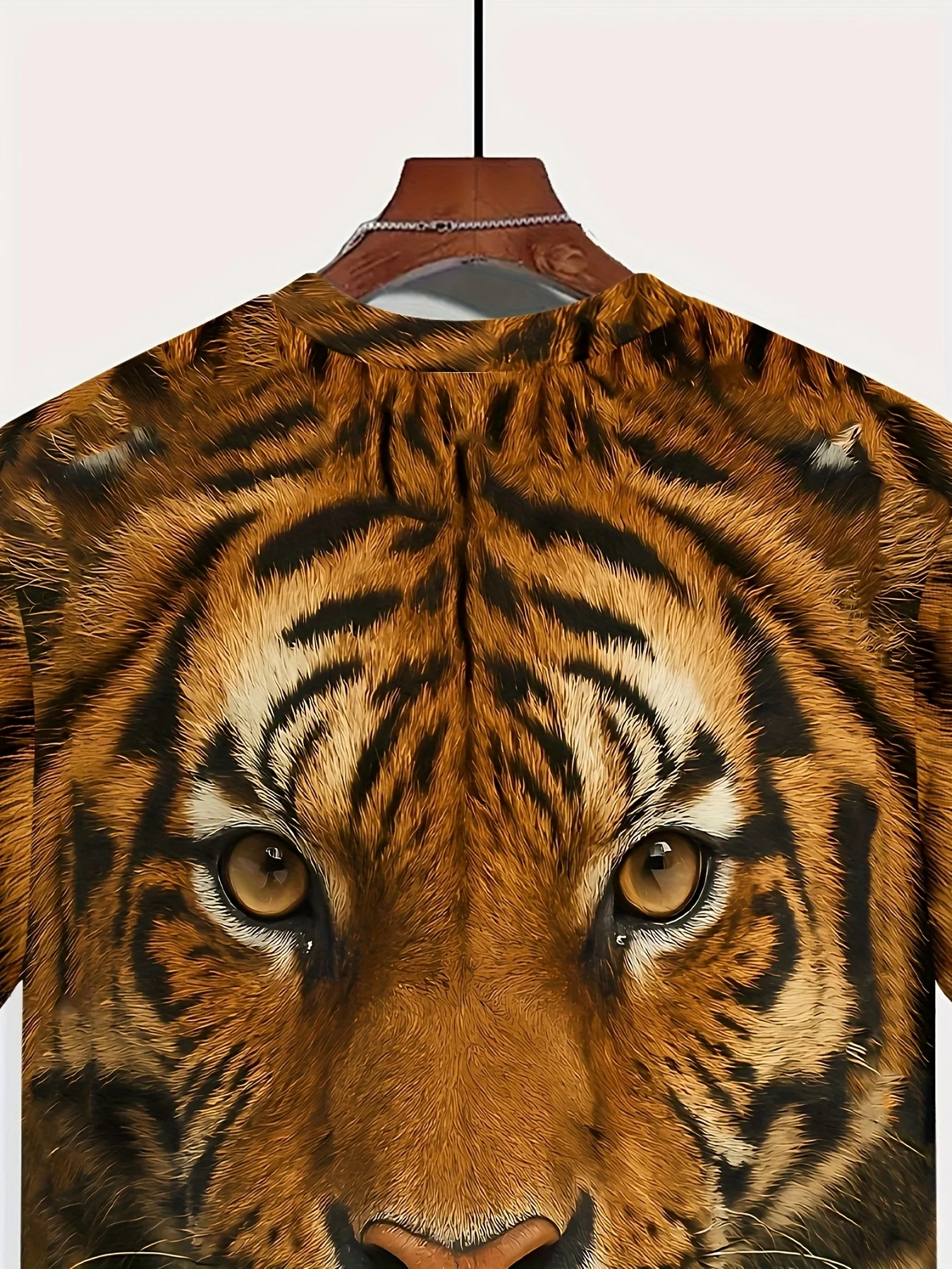 Herren 3D Realistisches Tiger-Gesicht Volldruck T-Shirt Braun Wildes Tier Rundhals Kurzarm-Shirt – Detail 4