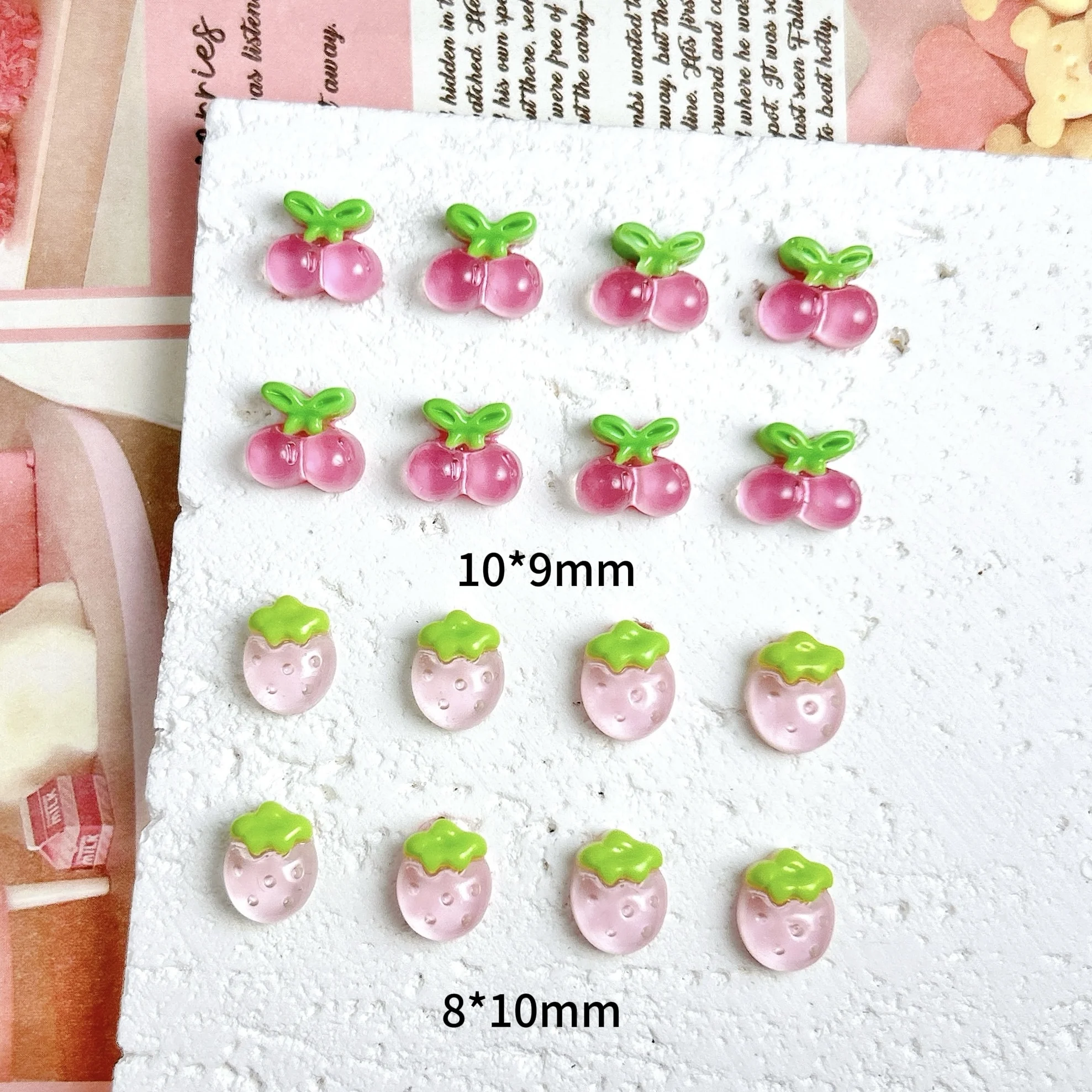 30PCS Simulated Cute Jelly Cherry Resin Nail Art Charms 3D Sweet Pink Strawberry Nail Decorations for DIY Hair Clip Nails Parts