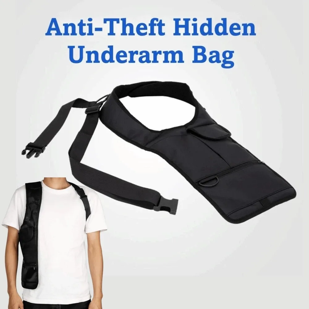 

Black Hidden Underarm Shoulder Bag Single-Shoulder Adjustable Strap Wallet Concealed Pack Portable Breathable