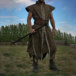 Costume de cosplay médiéval Vibasin 7.5 ate pour hommes, chemise d'Halloween, robe, tunique celtique, haut de chevalier Kokor, chemisier saxon