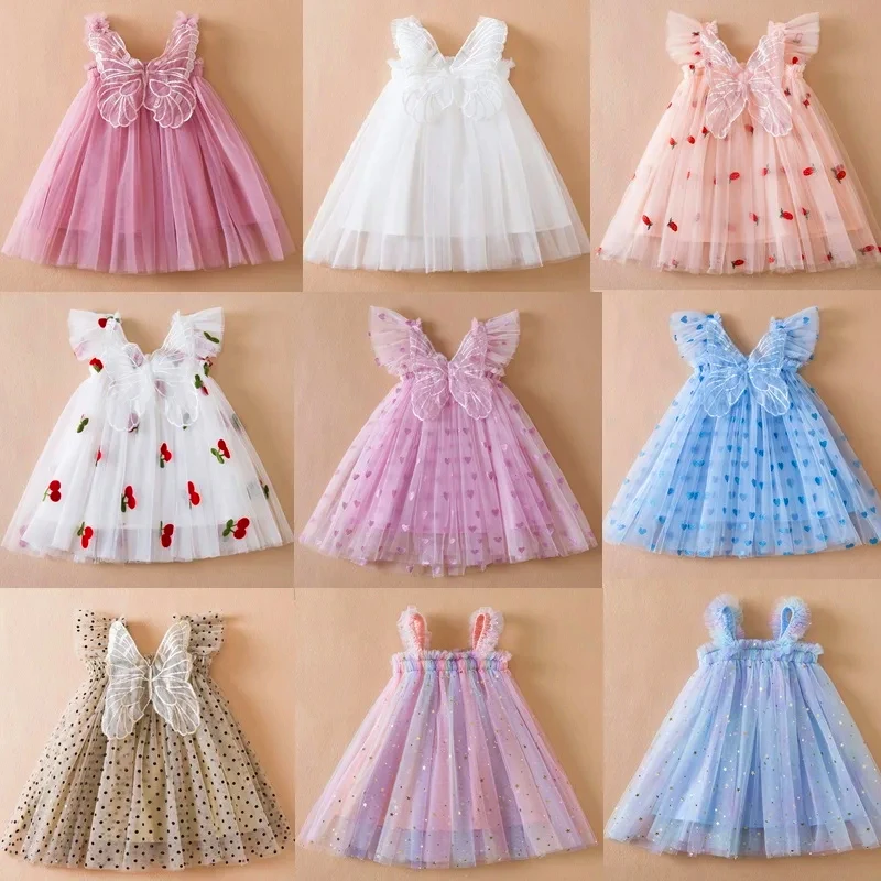 Kids Lovely Girl Sling Princess Tulle Dress Baby Summer Rainbow Dresses Kids Girl Party Tutu Dress Outfit Toddler Baptism Dress