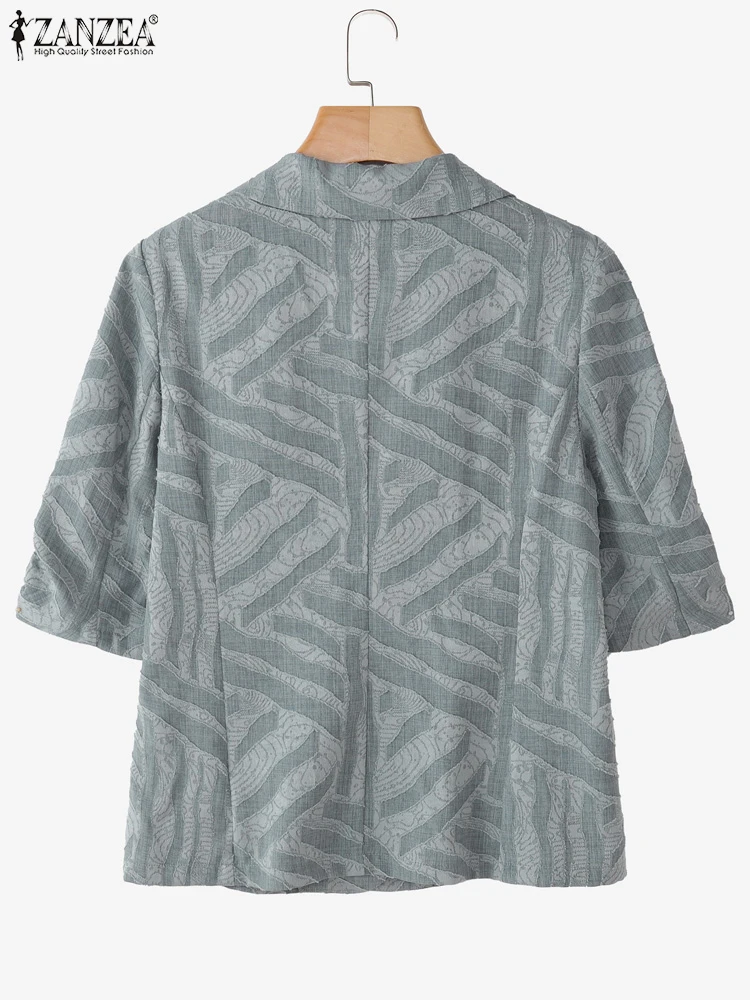 ZANZEA 2025 Elegante Büro Dame Blazer Frauen Mäntel Streetwear Herbst 3/4 Hülse Drucken Stilvolle Strickjacken Beiläufige Lose Tunika Anzüge
