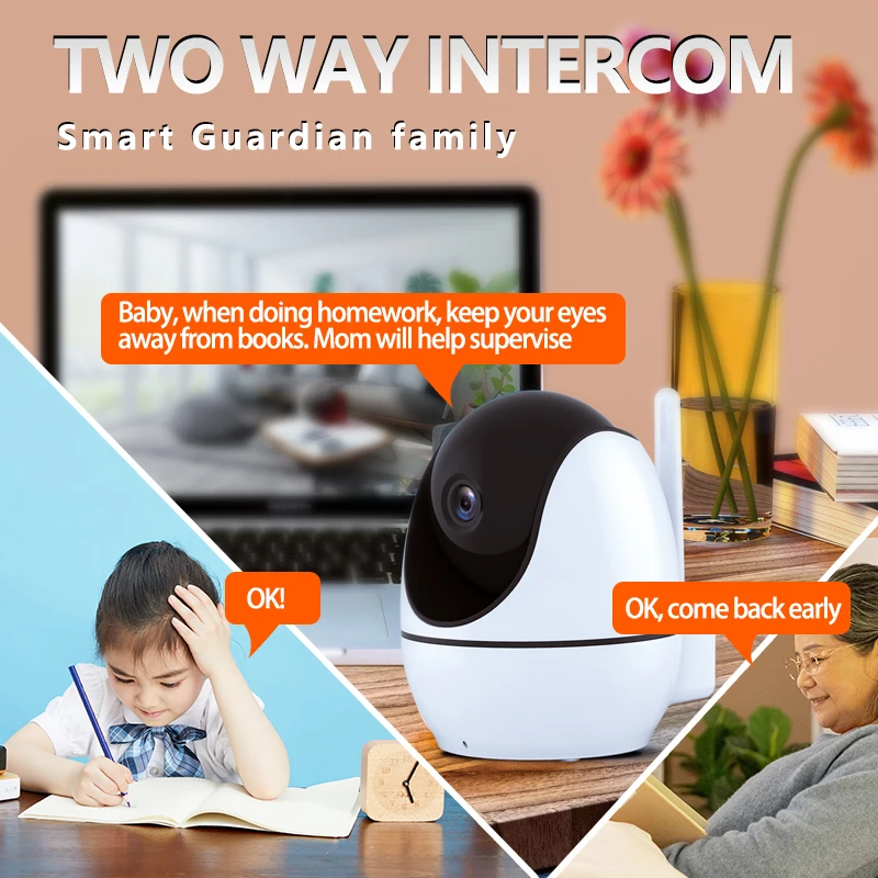 Meian Tuya Two-way Voice Motion Human Detect IP Camera Indoor WiFi Wireless 1080P 2K HD 360°Pan Tilt Full Color Baby Care