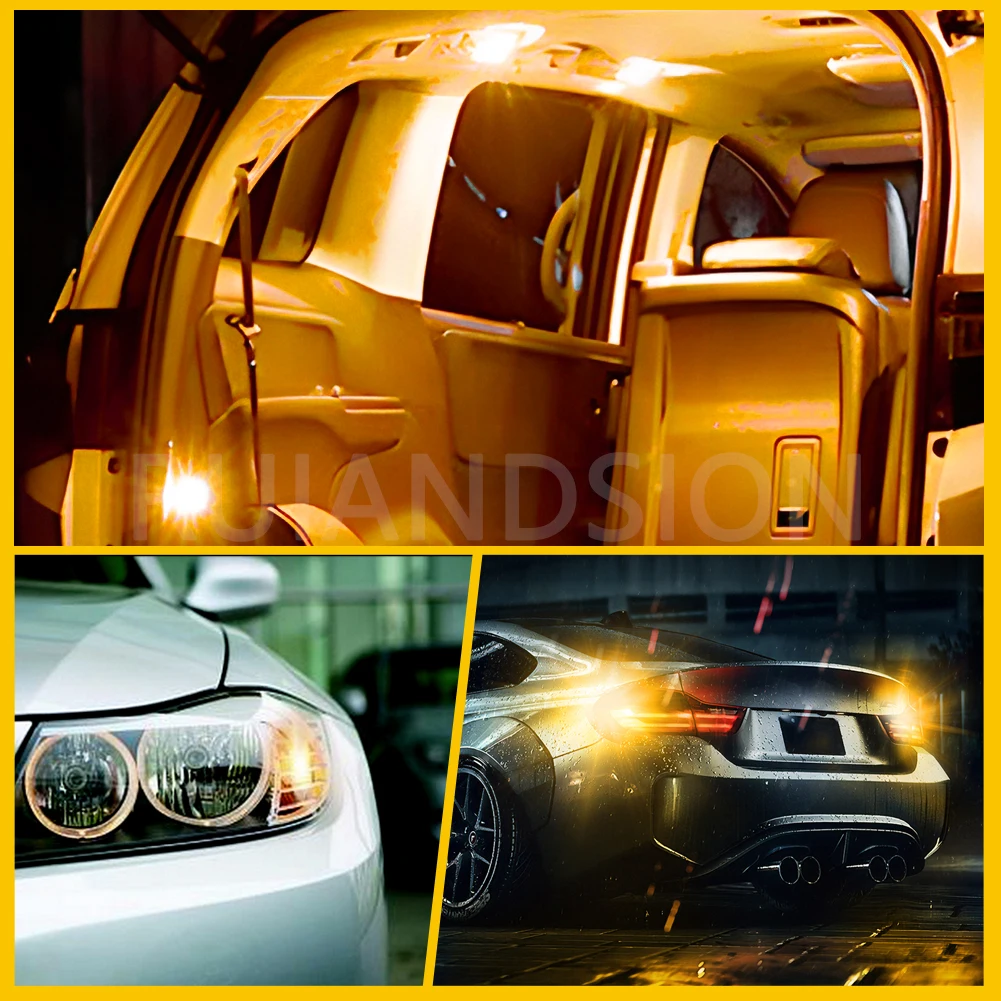 Ruiandsion 2Pcs BA9S BAX9S BAY9S BAW9S LED Indicator Light 12V Yellow 2835 Chip For Car Interior Dome Reading Trunk Light 800LM