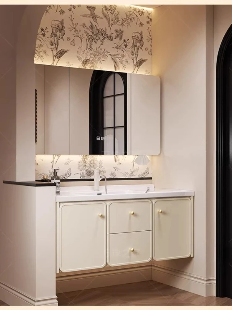 

Современный минималистичный керамический умывальник Cream Wind во французском стиле с тумбой для ванной комнаты