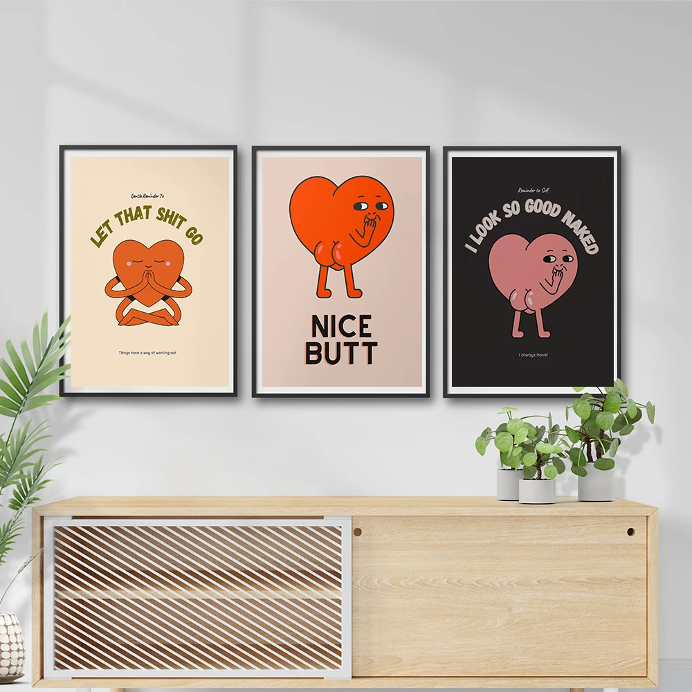 Funny Bathroom Sign Canvas Prints and Poster Let That Shit Go Retro Heart Quotes Art Painting Wall Picture for Living Room Decor