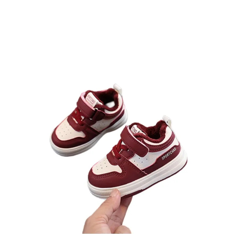 

Winter new velvet Black children's shoes baby warm sports shoes girls' casual walking shoes boys' leather board shoes Size 21-30