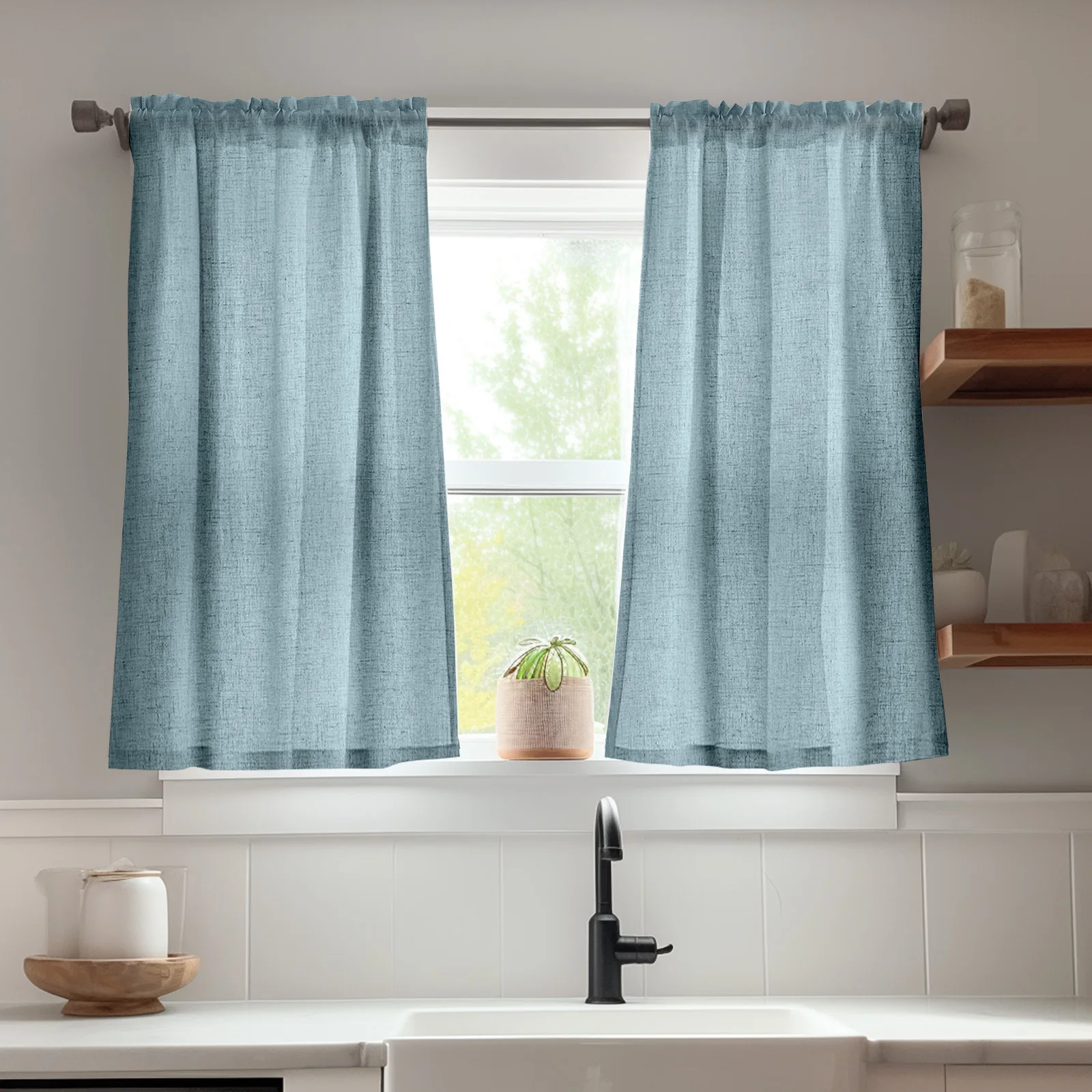 JINCHAN Farmhouse Cafe Curtains Country Small Window Curtain Linen Kitchen Curtains Rustic Rod Pocket Light Filtering Drapes