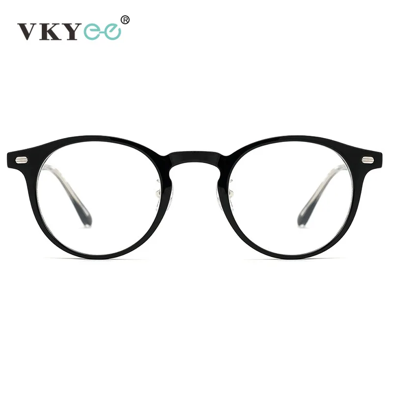 VKYEE Retro Acetate Eyeglasses Frame Women Round Small Black Frames Ultralight Myopia Anti-blue Light Reading Glasses Men 98C21