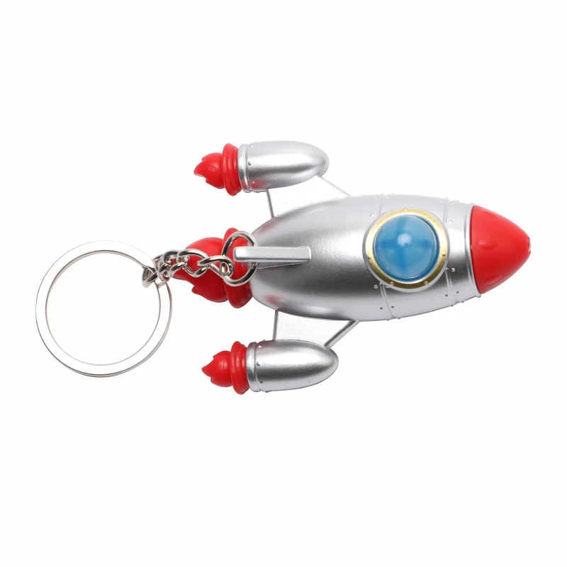 Mini LED Light Flying Saucer Keychain Creative Spaceship Model Keyring Pendant Plastic Small Toy for Children Key Chain Ornament