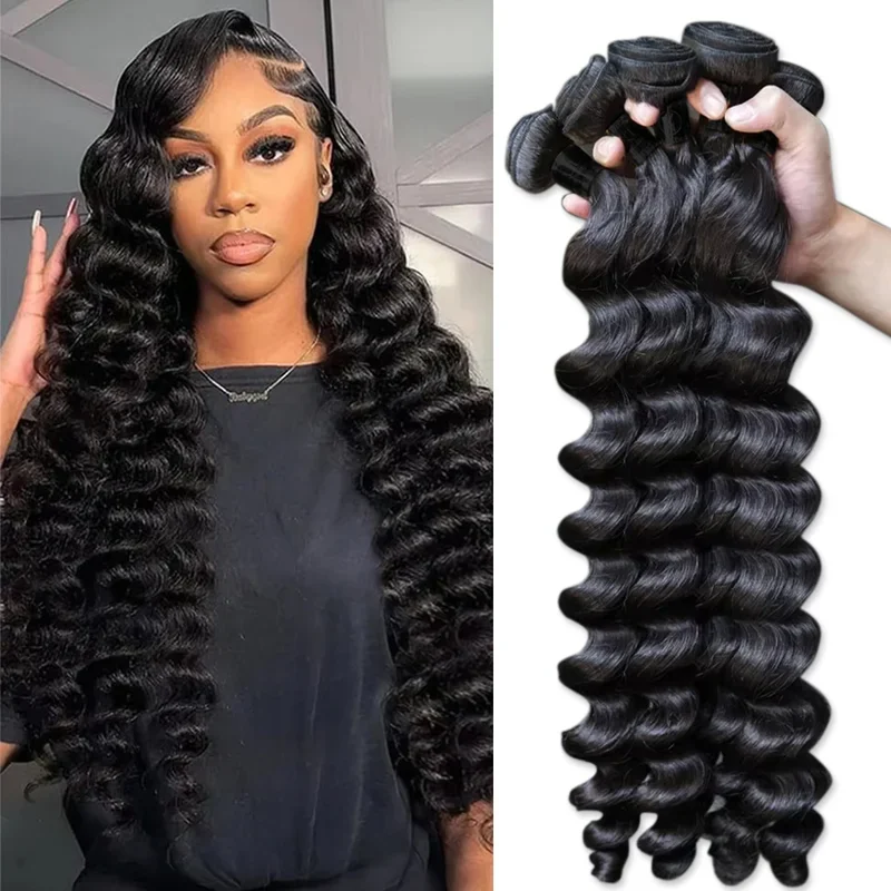 

30 40 Inch Curly 3 4 Bundles Loose Wave Weave Bundles Human Hair Bundles Deep Wave Human Hair Raw Hair Extensions Double Weft