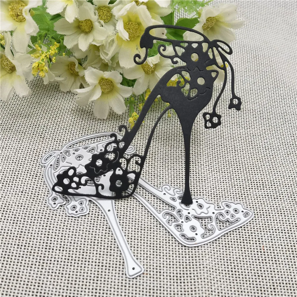 Modelo de sapato de salto alto com flores de corte de metal dados estêncil scrapbooking álbum de fotos cartão de papel de gravação artesanato diy