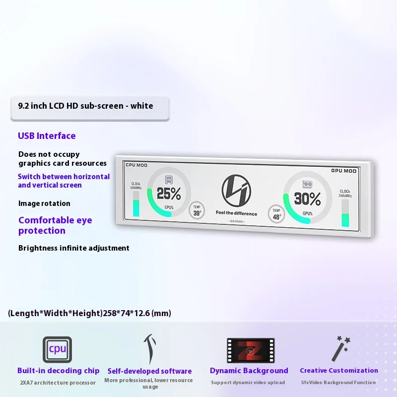 ZZJMOD Screen display secondary Screen 9.2-inch HD custom dynamic