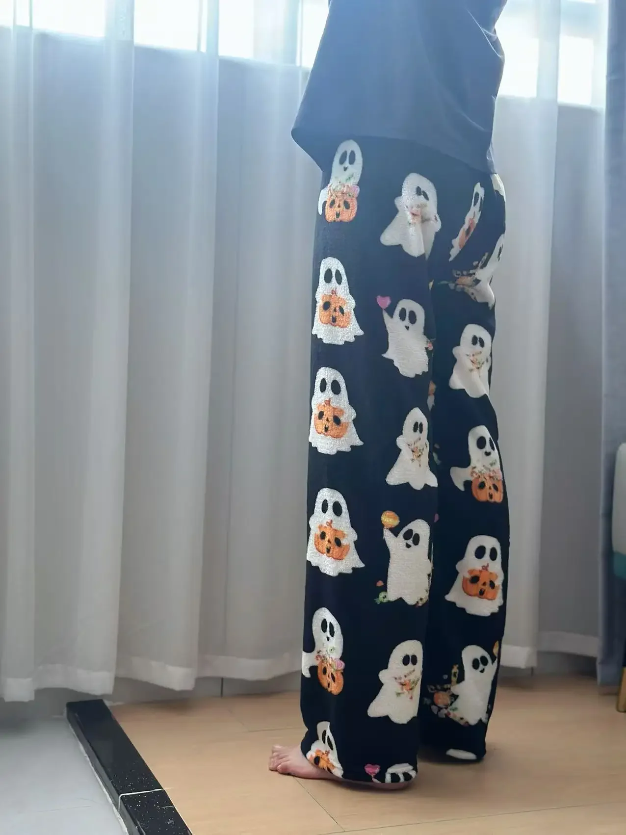 Halloween Loungewear Pants Cartoon Flannel Pajama Autumn Winter Casual Loose Trousers Ghost Pumpkin Halloween Gift