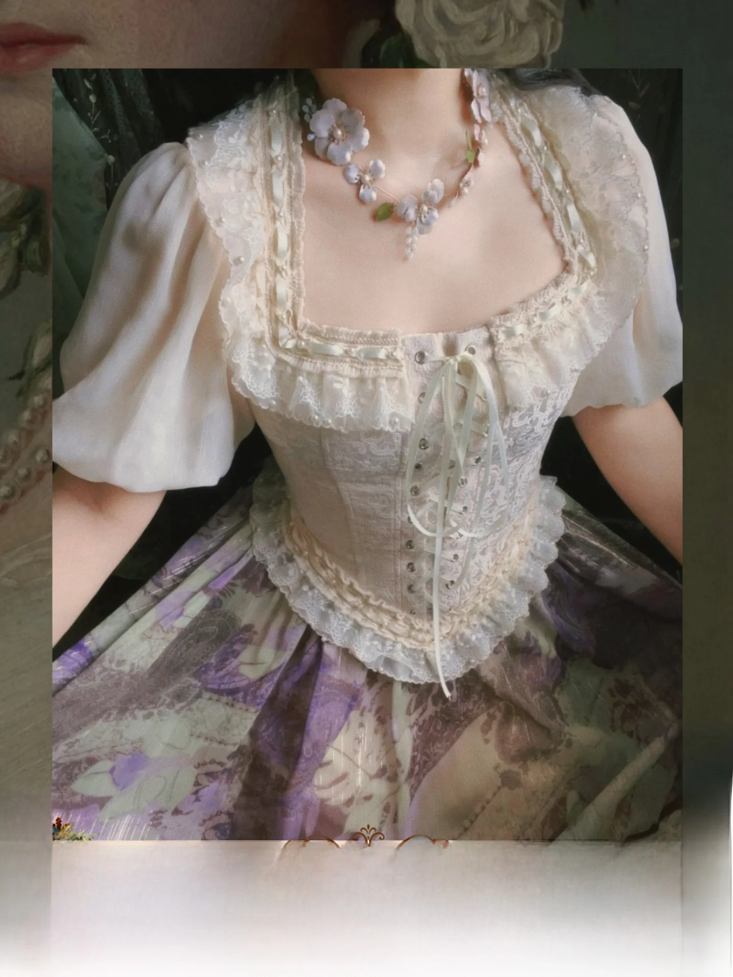 

Retro Edith Vintage Floral Print Lace Trim Halter Neck Dress Women's Fashion Summer Outfit Skirt And Top Set Short Sleeve