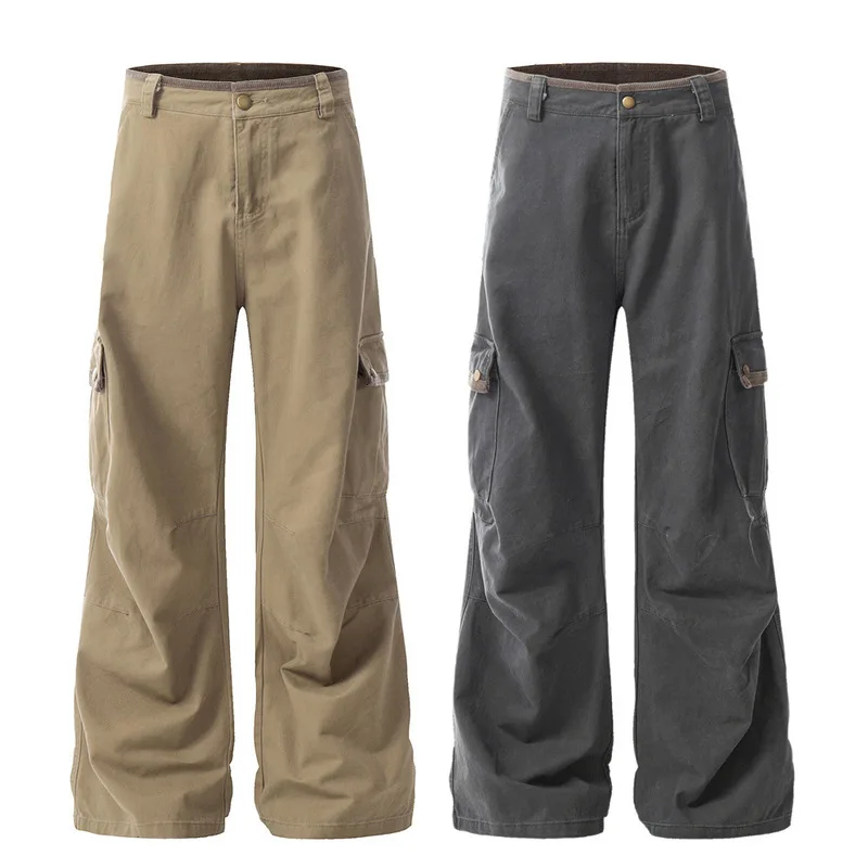 Classic Cargo Pants Men Multi Pocket Utility Straight Leg Casual Military Workwear Loose Fit Streetwear Trousers