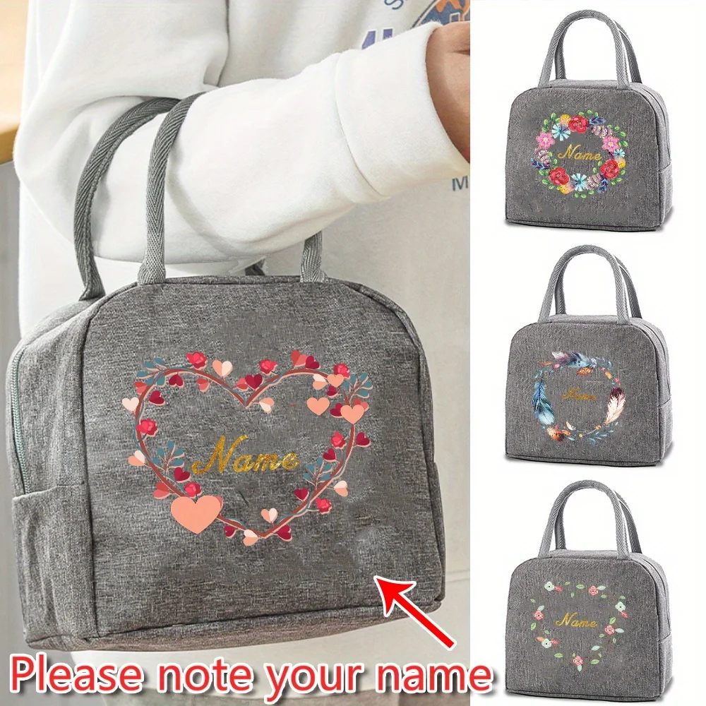 Customized Insulated Lunch Bag Bento Bag Aluminum Foil Meal Box Women's Handbag Name Pattern Insulated Picnic Food Bag