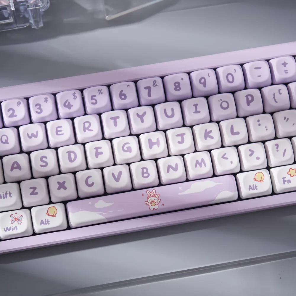 Cute Cartoon MOA Gradient Purple Rabbit Keycaps PBT 141 Keys Thermosublimation for 60/80/87/98/104/108 Mechanical Keyboards