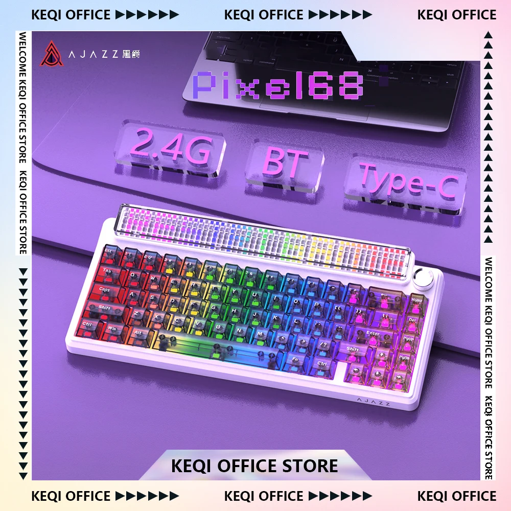 AJAZZ Pixel68 Mechanical Keyboard Wireless Tri-mode Bluetooth Dot Matrix Screen Dual 8K E-sports Games Keyboard Customized Gifts