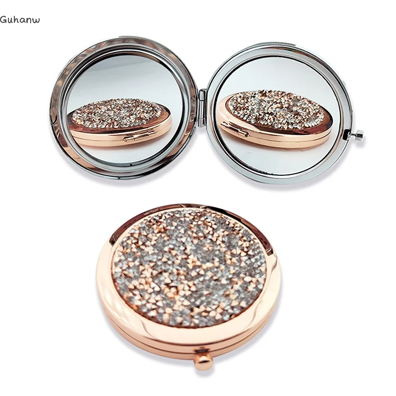 

[WHB]Compact Mirror Travel Exquisite Makeup Tools Round Portable Folding Makeup Mirror Put In Pocket Double-sided Mirror