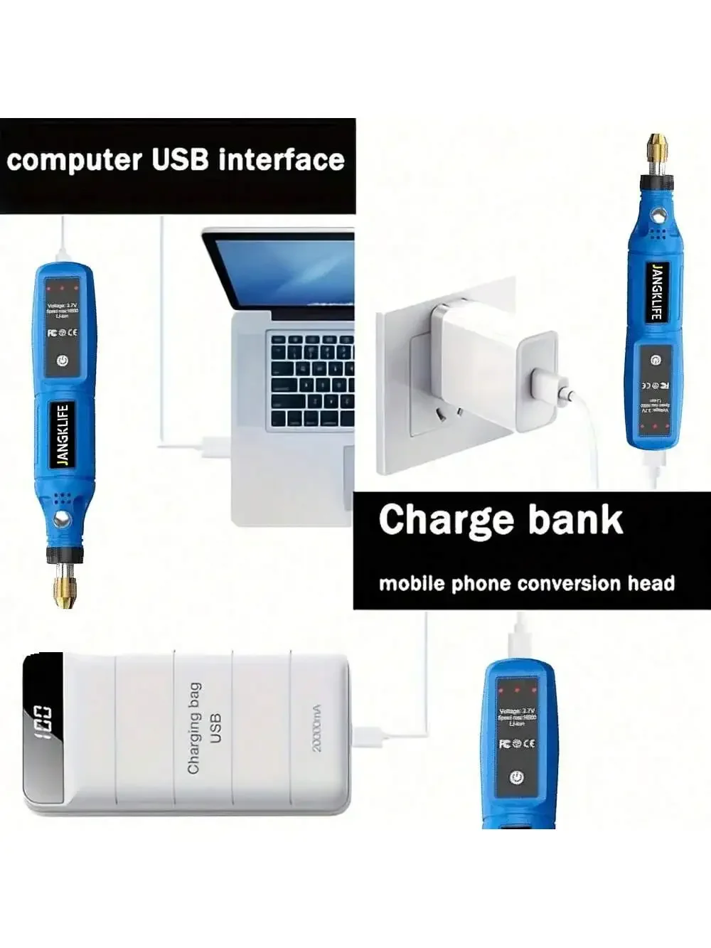 JANGKLIFE USB مجموعة أدوات دوارة لاسلكية النجارة النقش القلم DIY للمجوهرات المعادن الزجاج مثقاب لاسلكي صغير