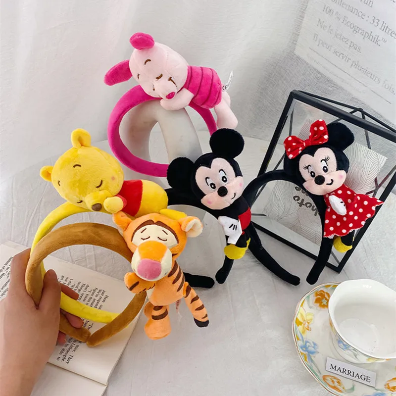 Disney Double Headed Winnie The Pooh Ears Hairbands Women Headband Wash Face Hairband Girl Plush Hair Accessories Kids Gift