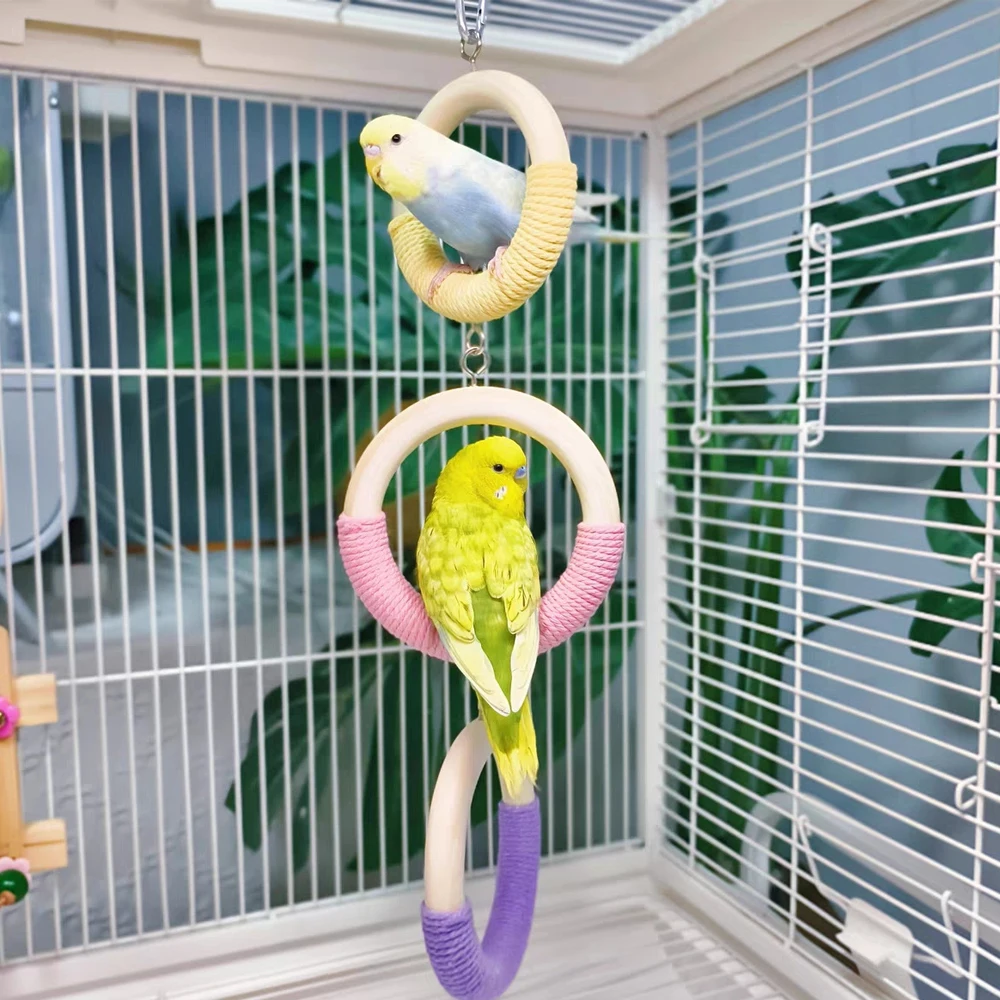 Columpio juguete para loros y periquitos – Anillos madera con cuerda - imagen 5