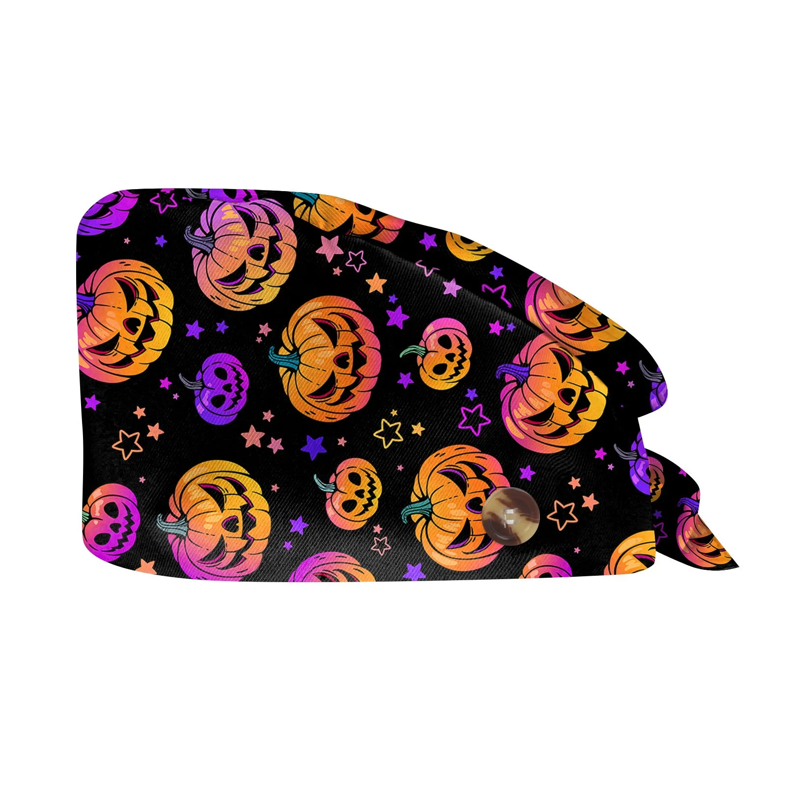 Halloween Print Nursing Scrub Caps for Women Men Doctors Nurse Hats Cotton Comfortable Sanitary Sport Cycling Chef Skull Caps