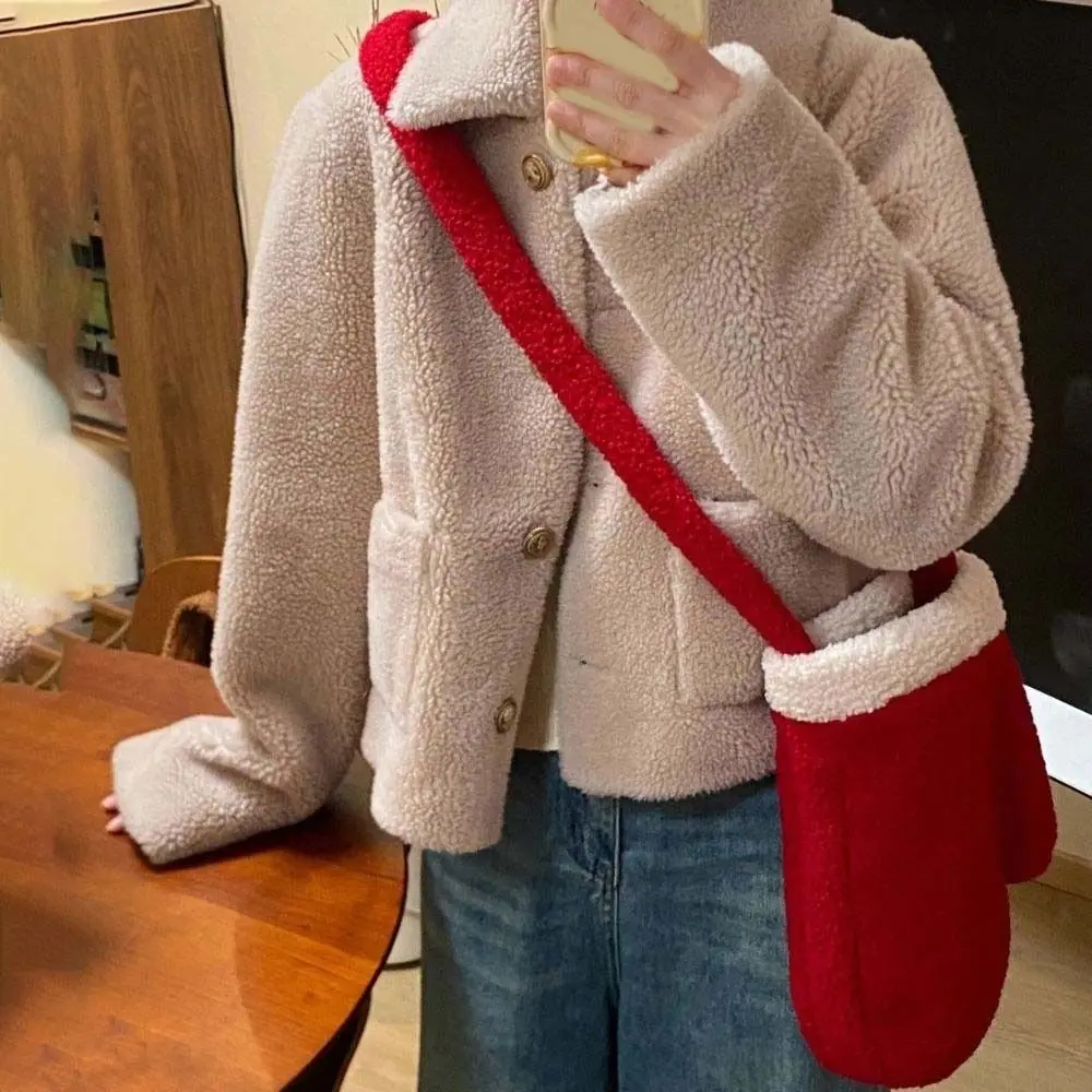 

Kawaii New Year Christmas Shoulder Bag Irregular Tree Decor Red Bag INS Large Capacity Glove Crossbody Bag Xmas Gift