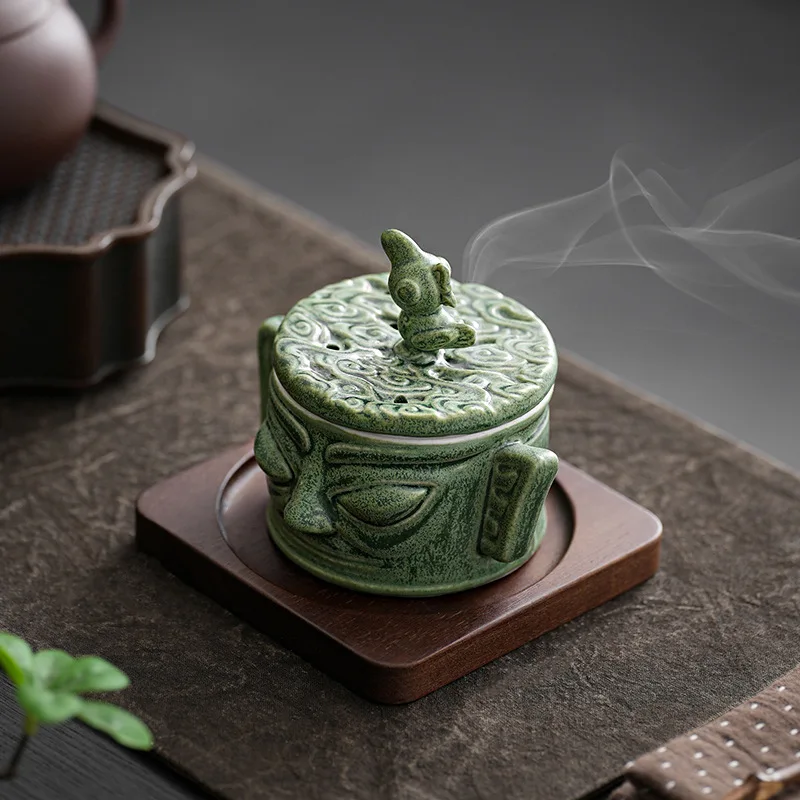 Sanxingdui Style Retro Ceramic Cultural Creative Incense Burner Figurine Set Vertical Eye Mask Divine Official Insence Holder