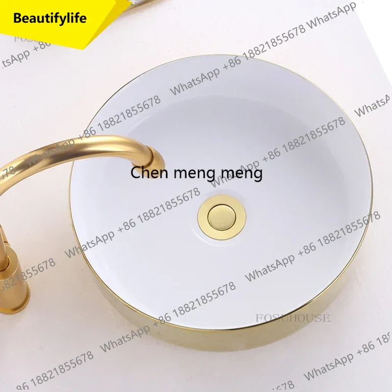 

Современная компактная раковина A17 для дома, золотистая керамическая раковина для ванной комнаты, легкая роскошная кухонная мойка