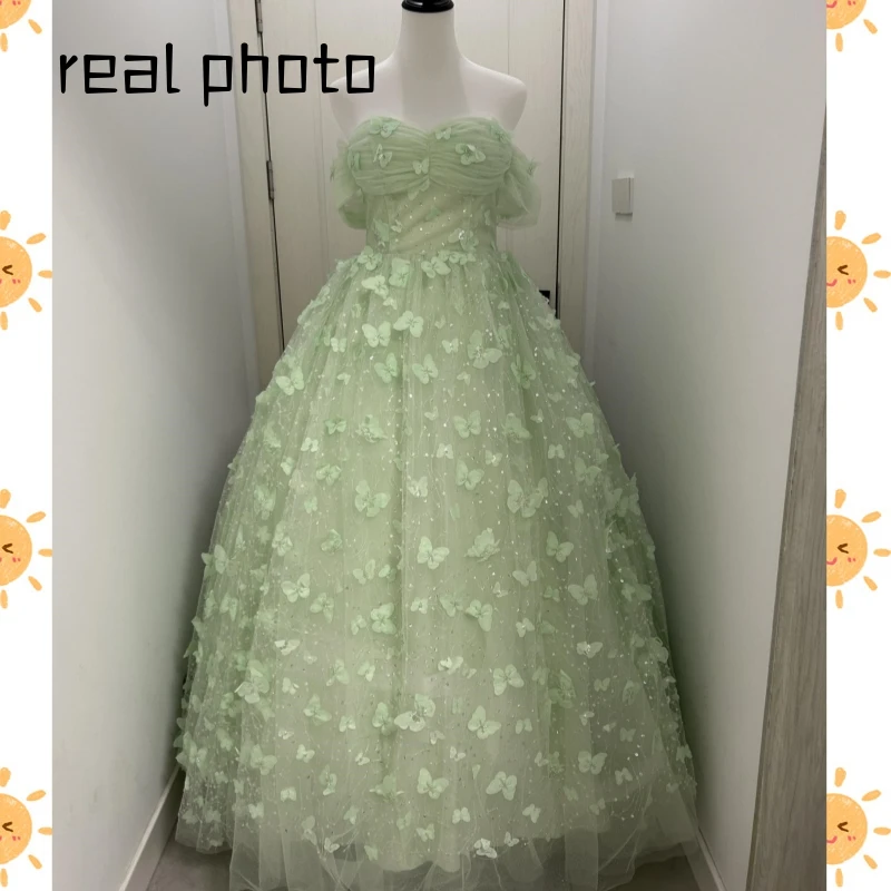 Nuovo verde Vestido De Quincenera classico abito da ballo lungo con spalle scoperte con farfalla elegante semplice Robe De Bal personalizzato