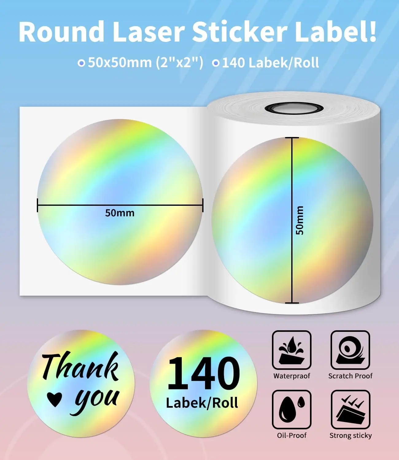 Laser Circle Thermal Sticker Label M110 Thermal Labels 50*50mm for Phomemo M120 M221 M220 Label Maker Self-Adhesive Label Tape