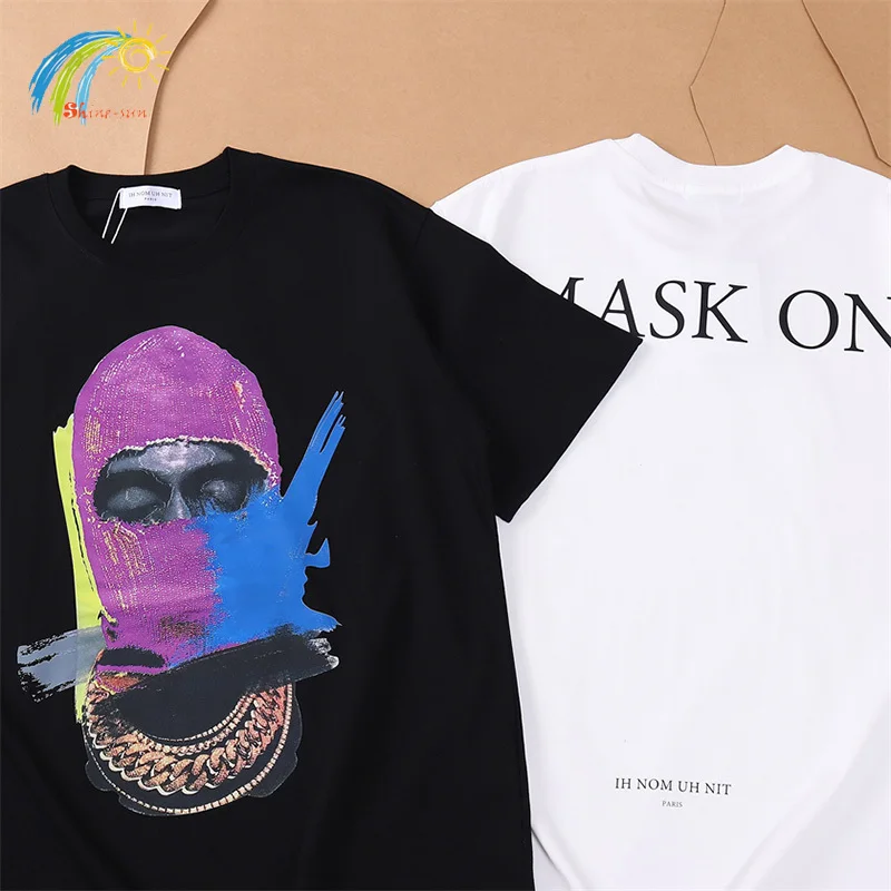 Streetwear Color Blocking Graffiti Masked Man Printing T Shirt Tee Men Women High Quality IH NOM UH NIT PARIS T-Shirt Tops