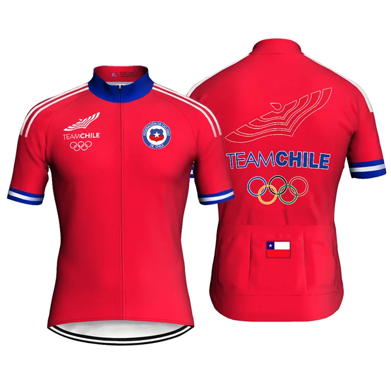 Short sleeve cycling jersey Chile, red Bike shirt, light weight, sports, motocross, MTB, pro race wear, summer