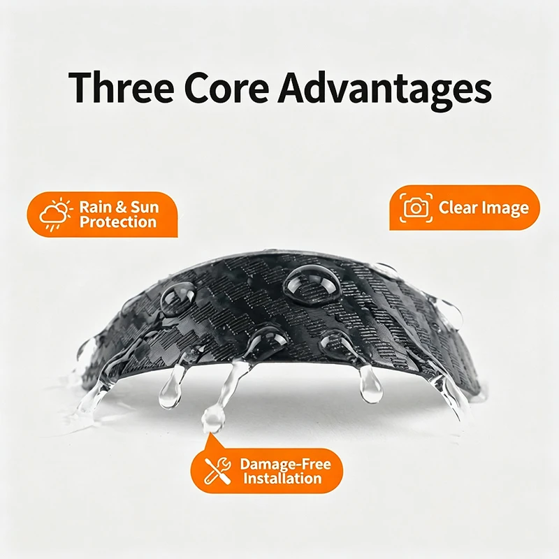 4/8 PCSUniversal Car Camera Protective Cover with Rain Shield, Imitation Carbon Fiber Rubber Lens Shade view 6