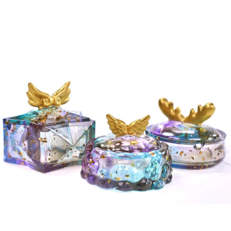 DIY Crystal Clouds Stars Ashtray Crystal Epoxy Resin Mold With Lid Wings Antler Elk Storage Box Silicone Mold