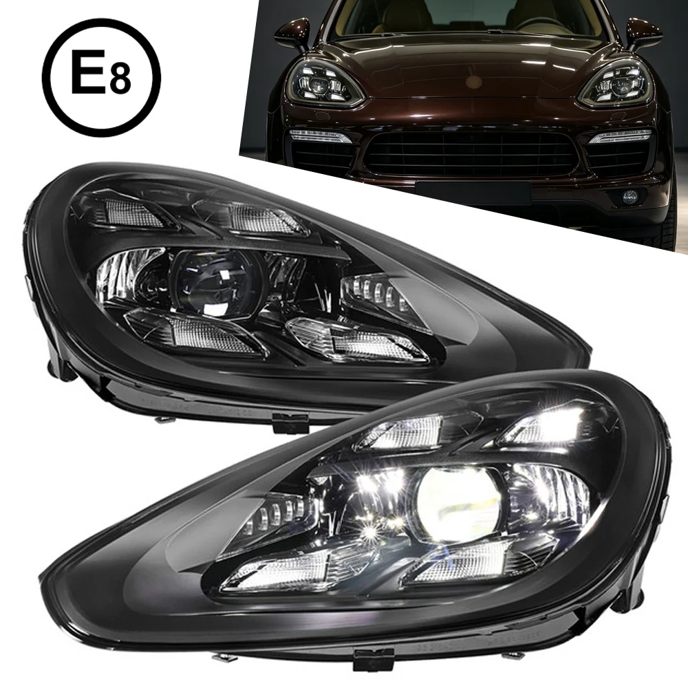 TYPY 4-Linsen-Voll-LED-Matrix-Scheinwerferbaugruppe für Porsche Cayenne 958.202015-2017, schwarzes Gehäuse, LED-Tagfahrlicht, sequenzieller dynamischer Blinker, Plug-and-Play, Canbus, wasserdicht,